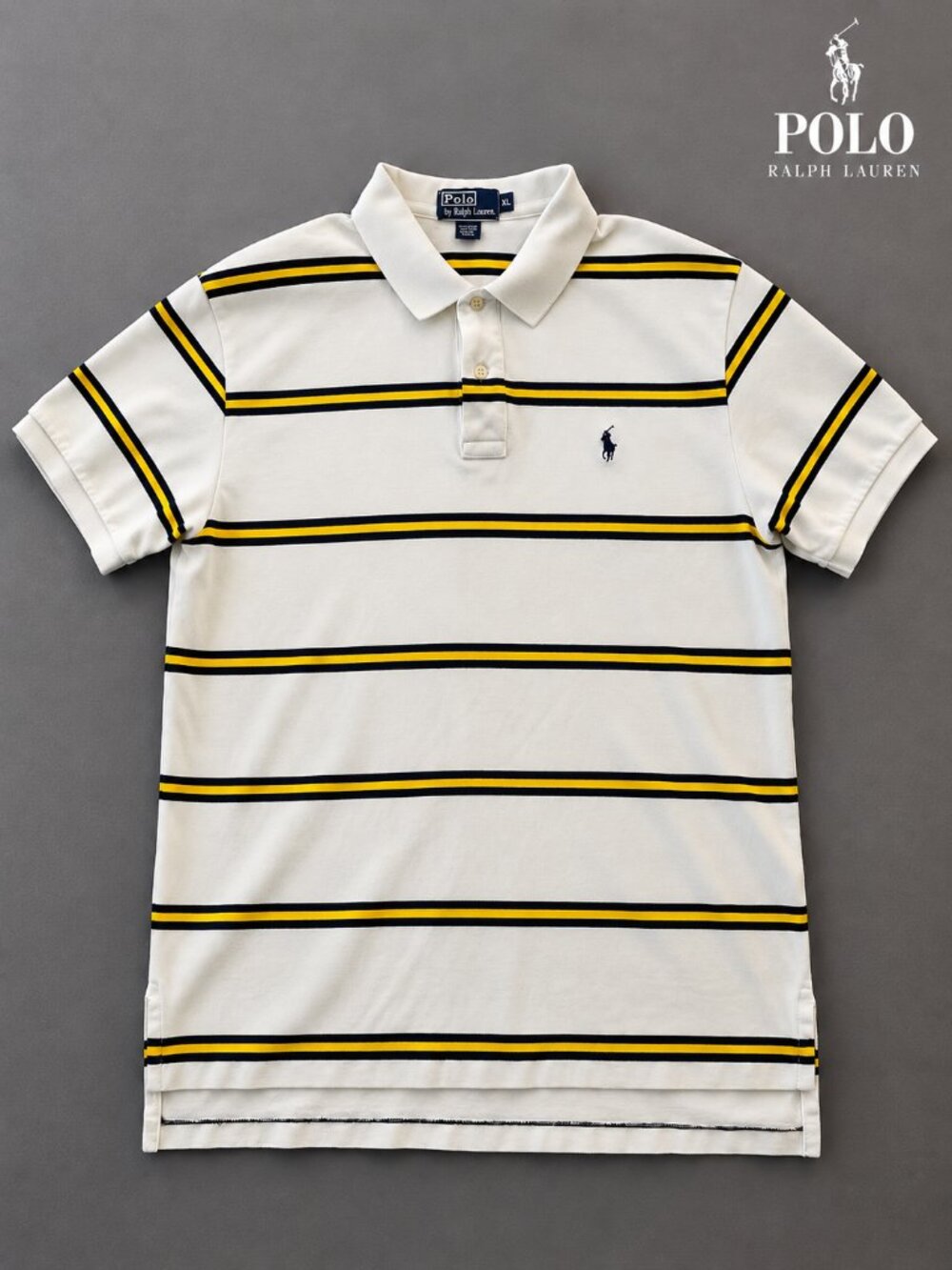 Polo Ralph Lauren Striped Polo Shirt – White & Yellow – XL